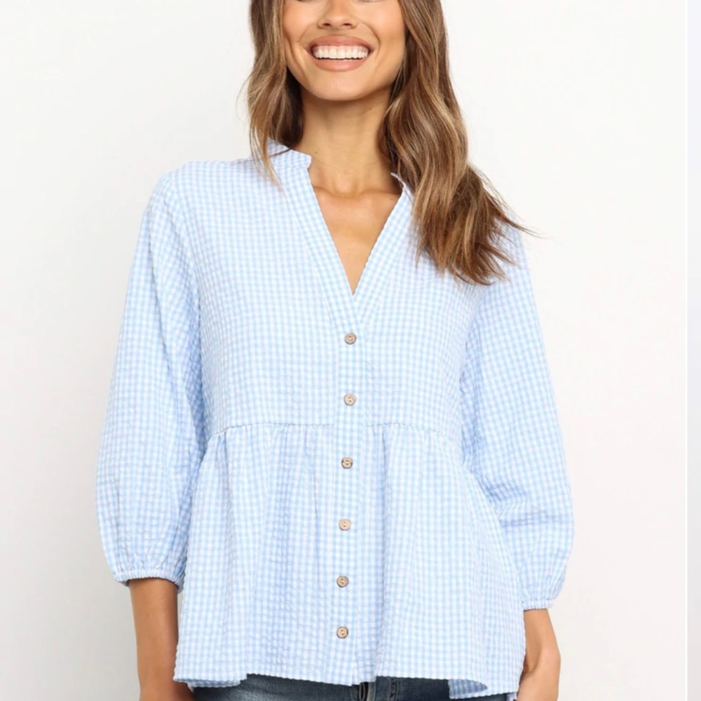 NWT petal and pup blue gingham shirt. Never worn!